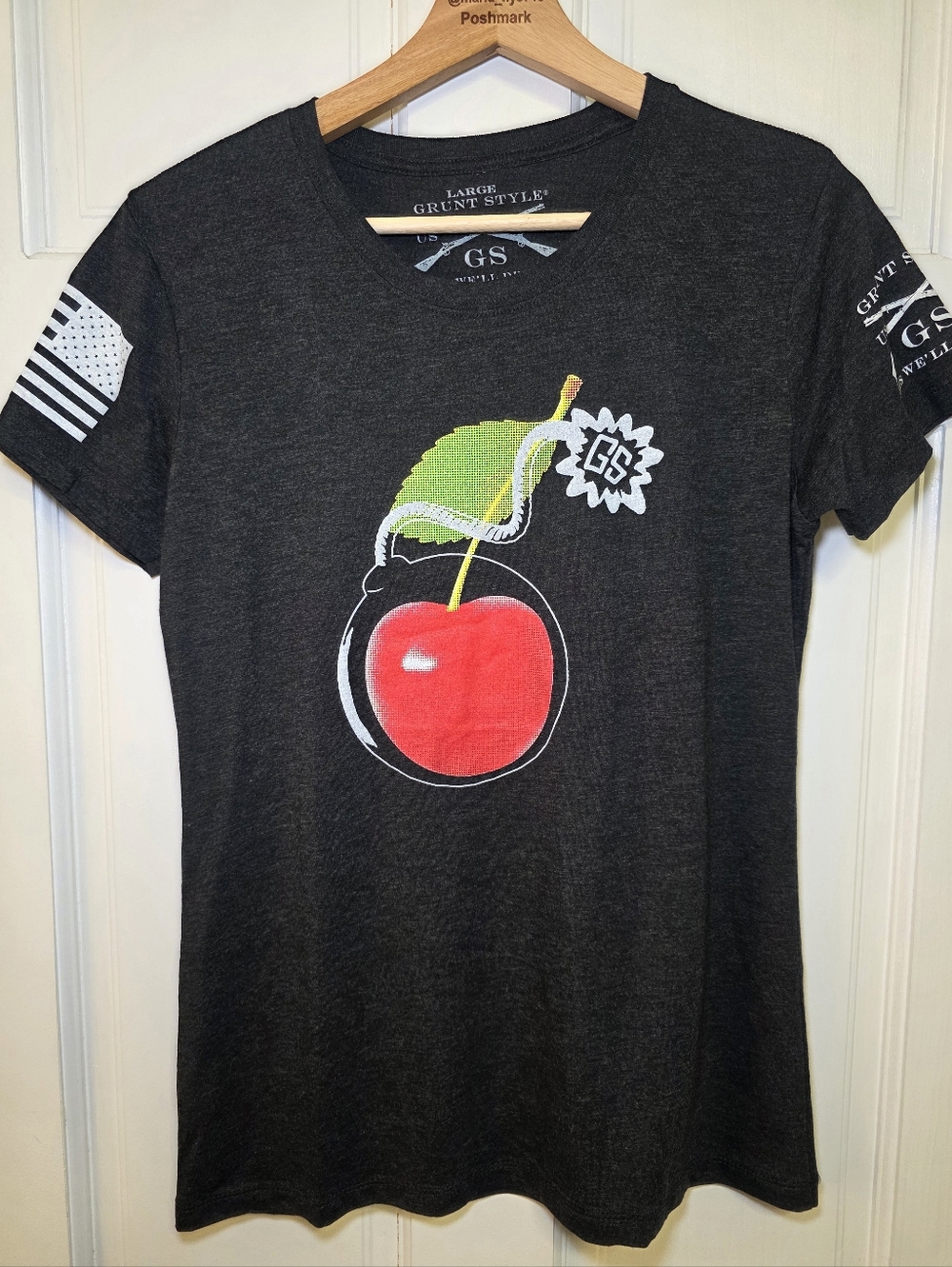 Grunt Style Charcoal Gray Graphic Tee with Red Cherry- Women's Size Lg